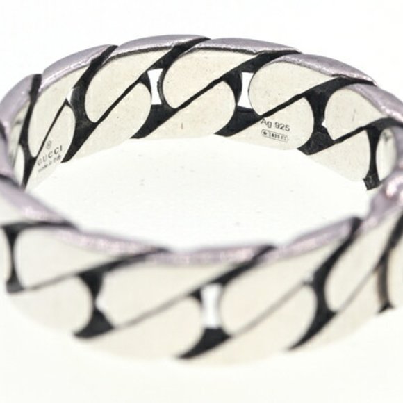 Gucci Ring Interlocking G Wide 661513 SV Sterling Silver 925 Size 18 Chain Me... - Picture 3 of 7